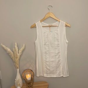 Skies Are Blue Woven Lace Front Knit Tank